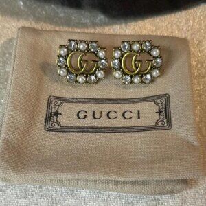 0.50” Vintage Gold Tone Crystal Gucci Fashion Stud Earrings